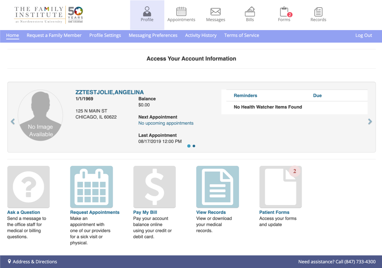 patient portal home page