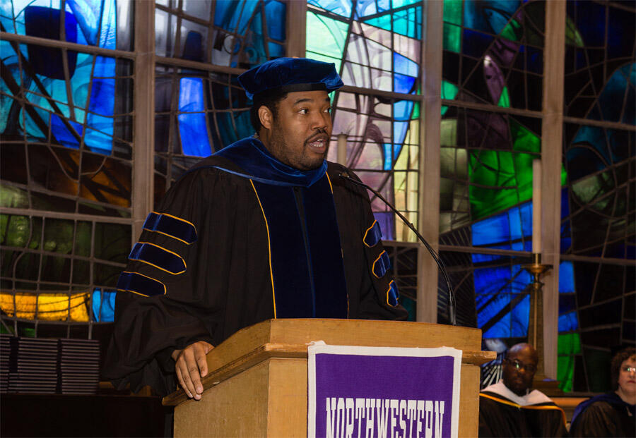 Anthony speaking at Northwestern