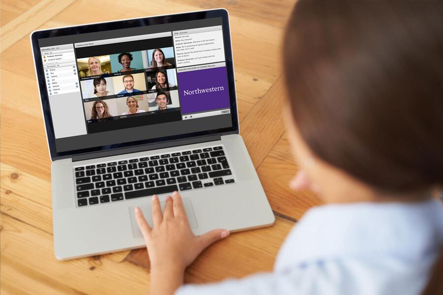 woman using Northwesterns online learning platform on her laptop